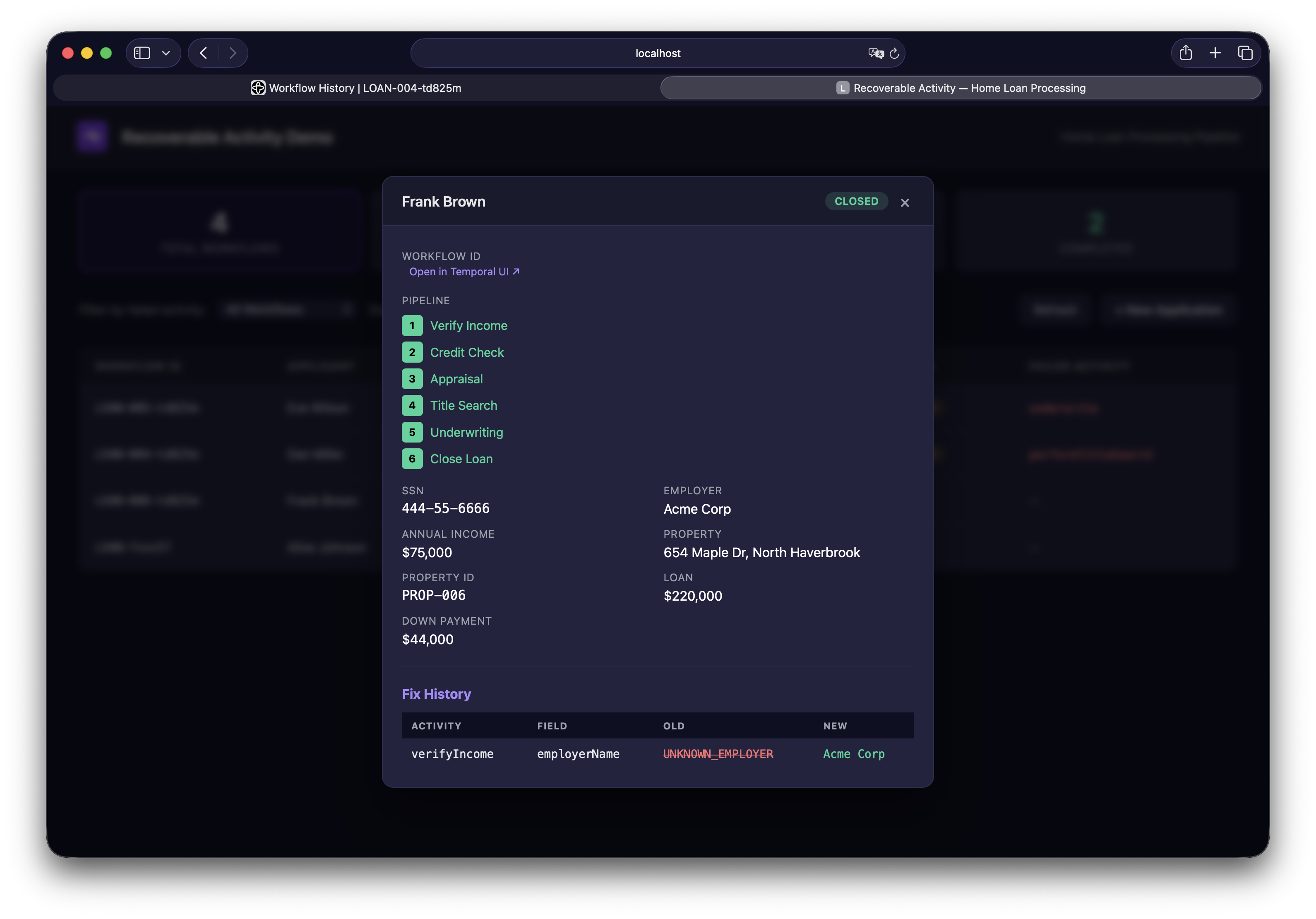 Workflow completed after fixing the employer name